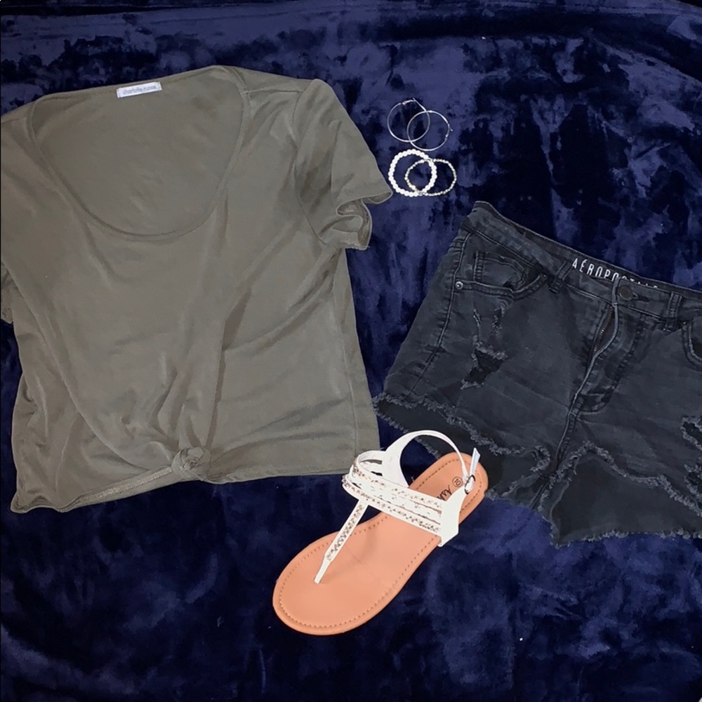 Army green tied crop top